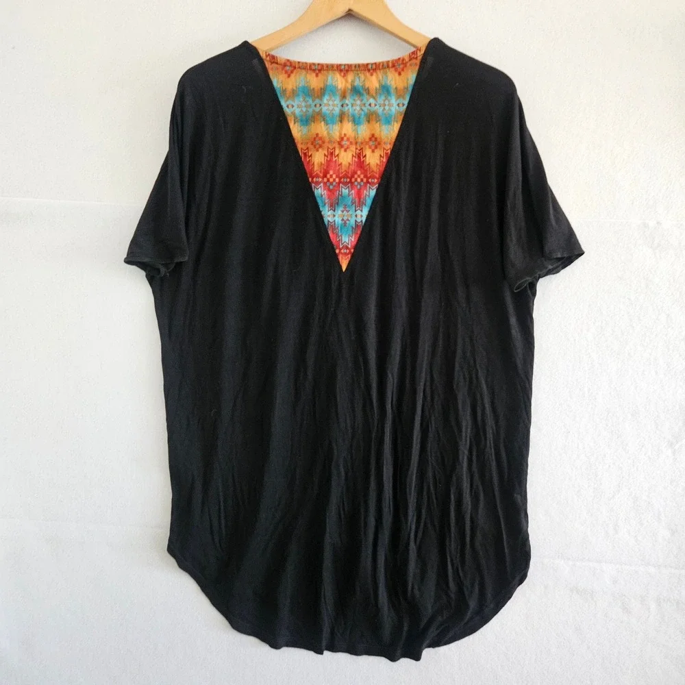 Pitagora Barcelona Black Southwestern Print Button Front Top Made in Spain Large